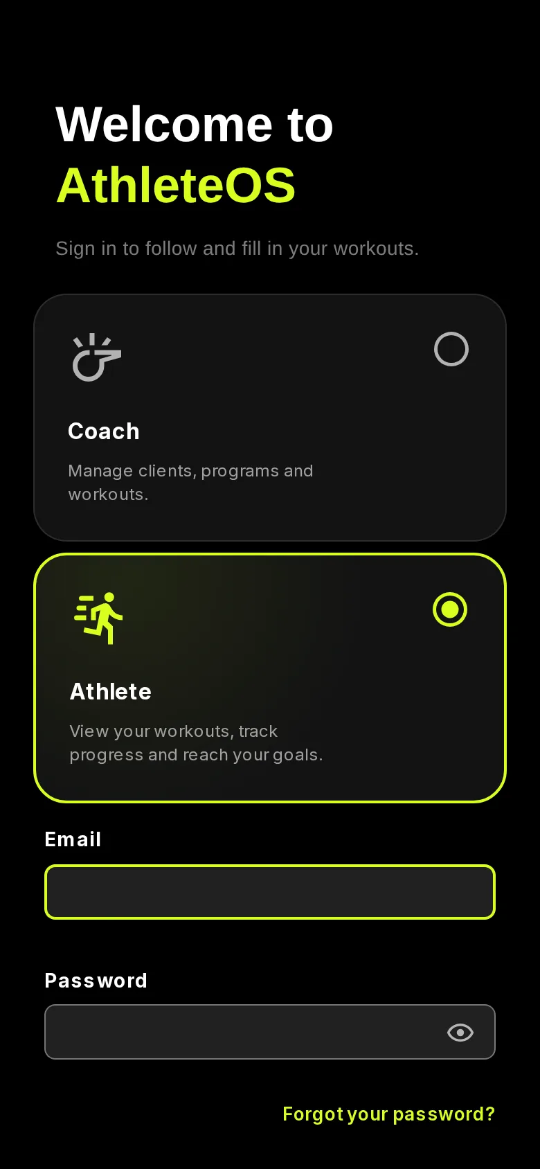 The sign-in page of the client app