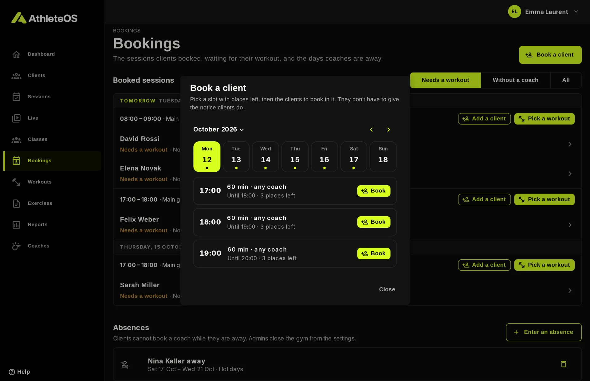 Booking a client into a free slot