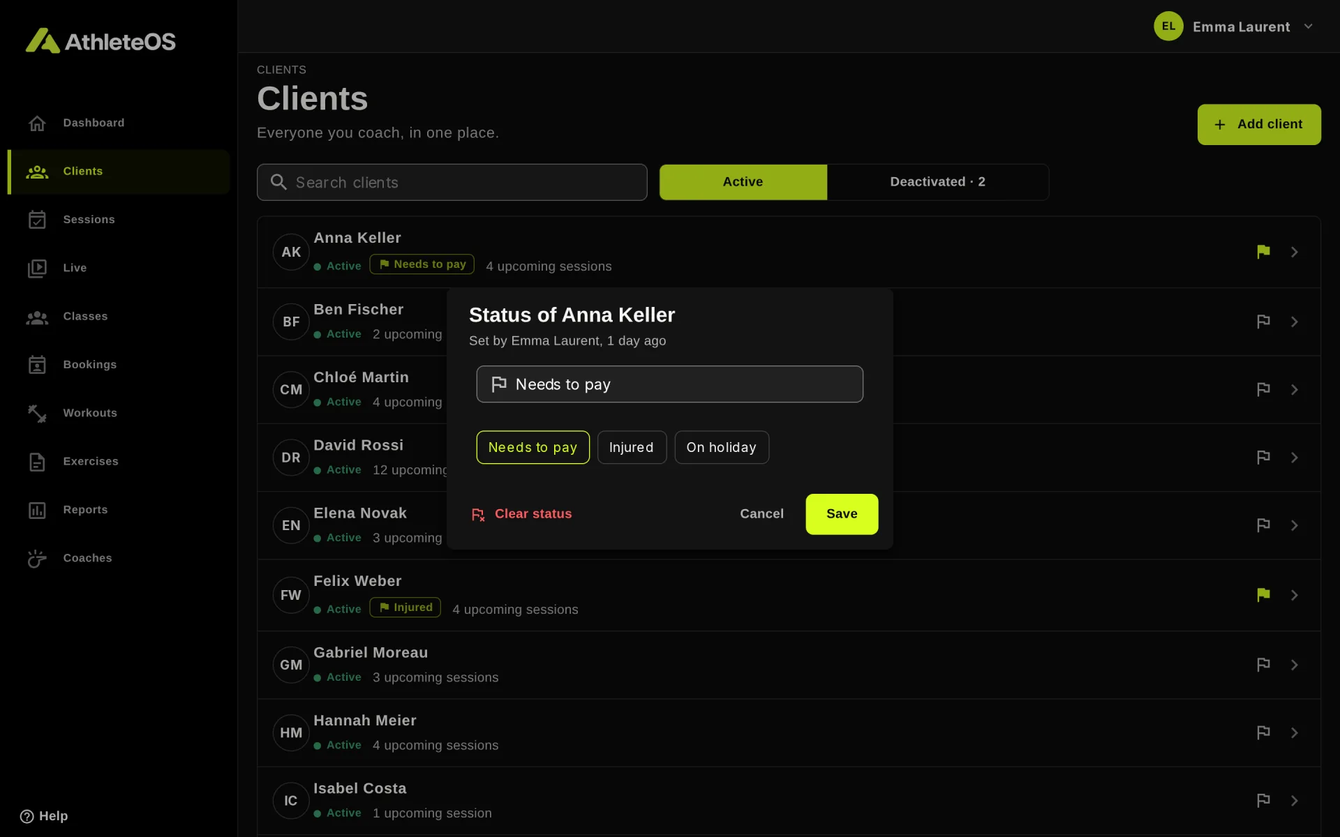 Setting the status of a client