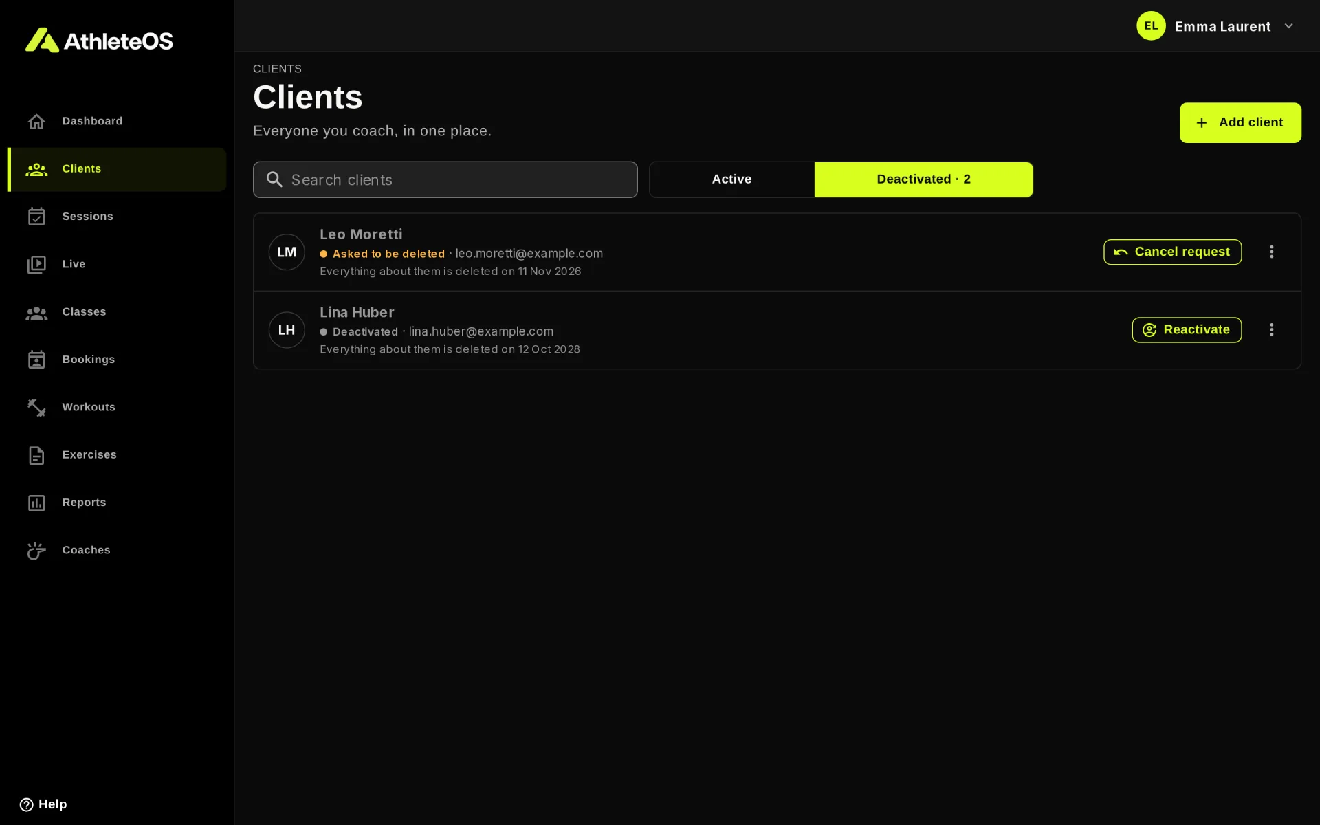 A client who asked to be deleted, among the deactivated clients
