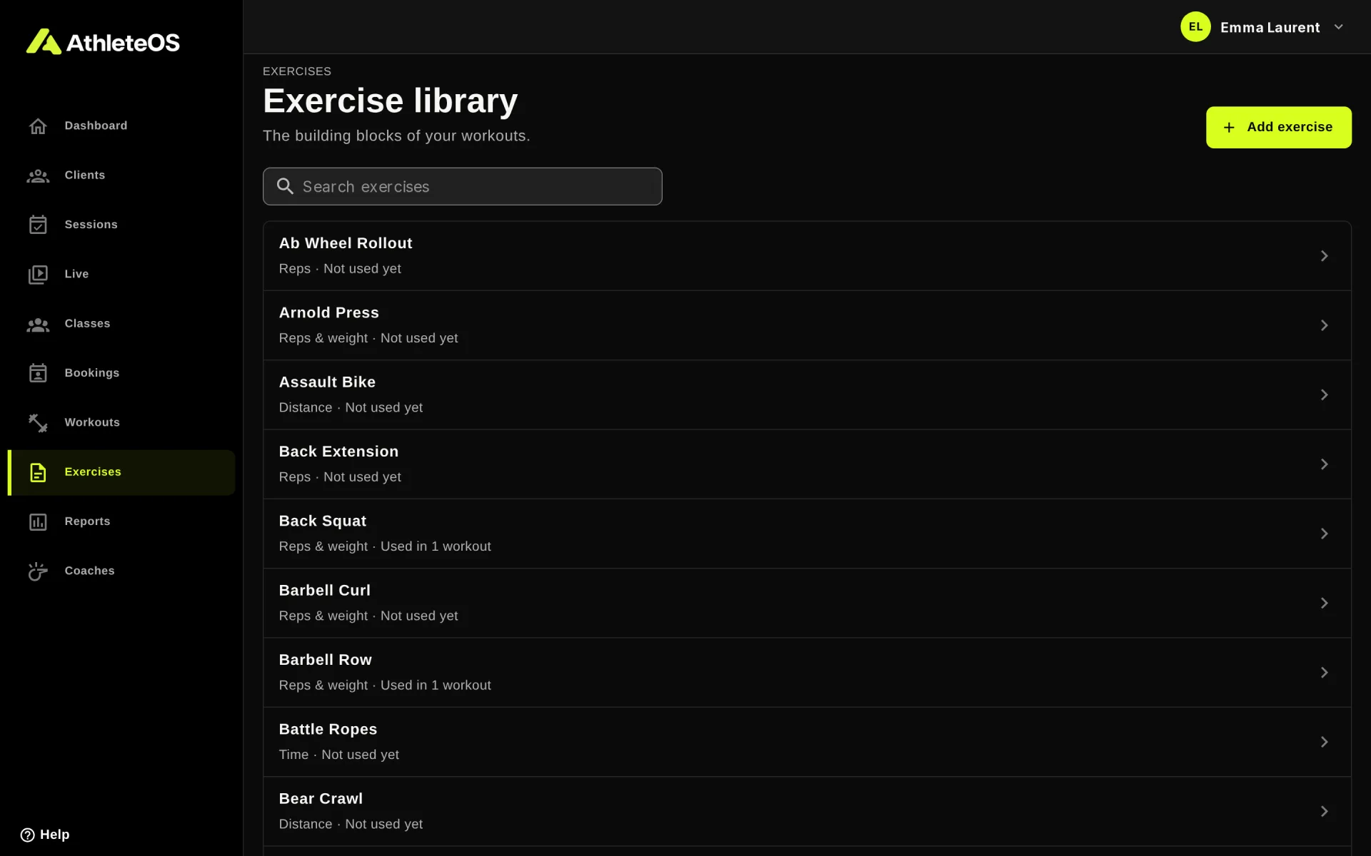 The exercise library