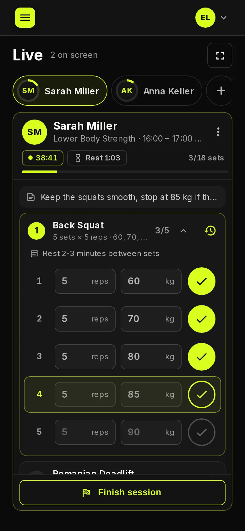 The Live page on a phone
