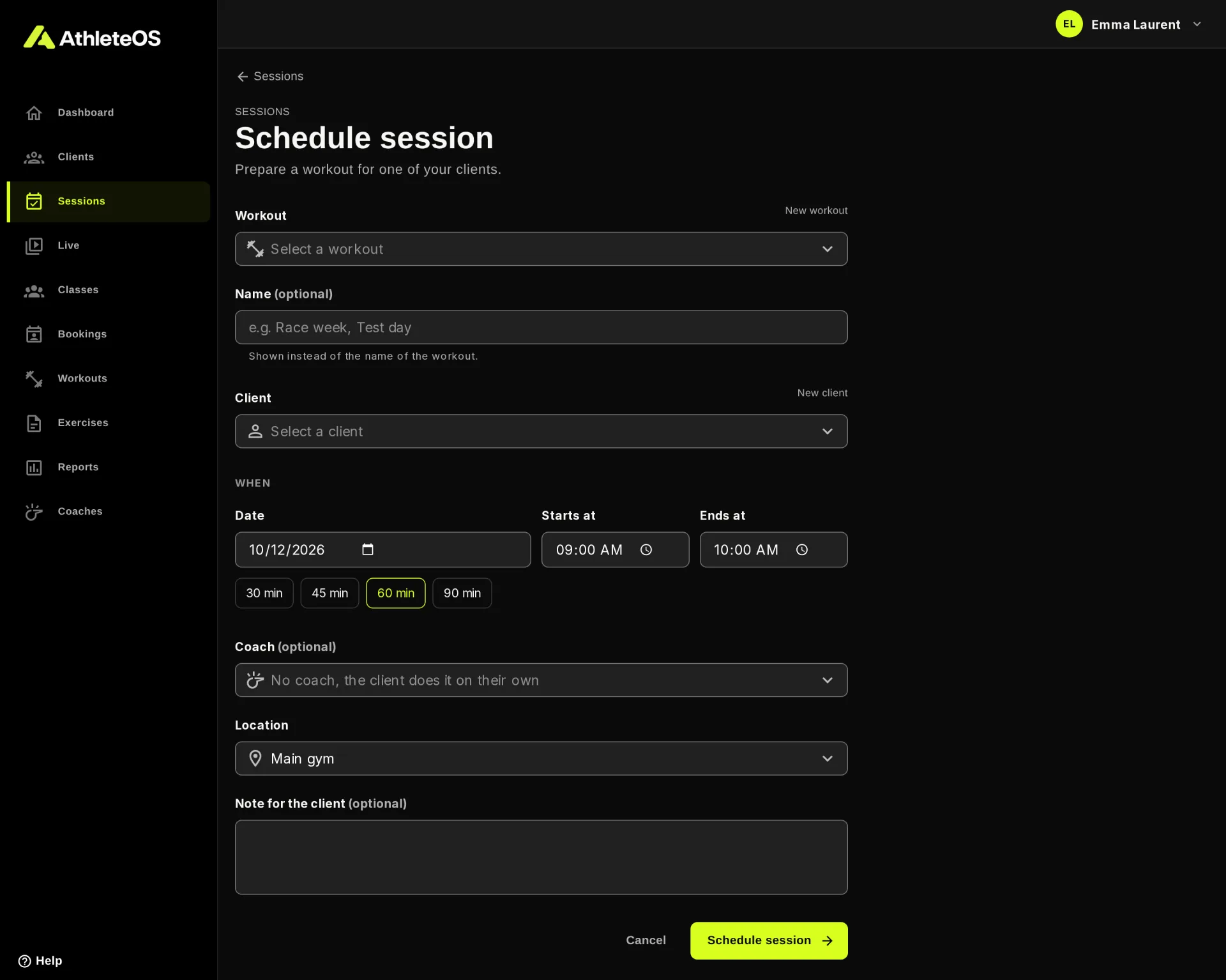 Scheduling a session
