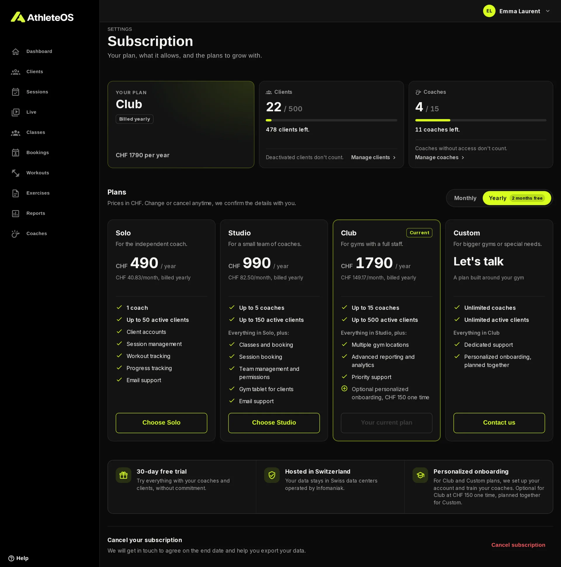 The subscription page
